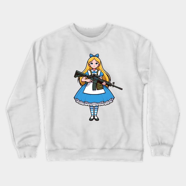 Tactical Wonderland Odyssey Tee: A Unique Twist on Alice's Journey Crewneck Sweatshirt by Rawlifegraphic